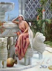 Ein ruhiger Moment am Löwenbrunnen in der Alhambra, Spanien, 1894